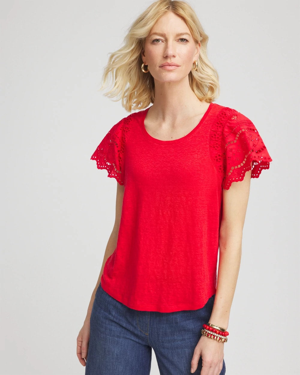 Chico's - Linen Embroidered Lace Tee