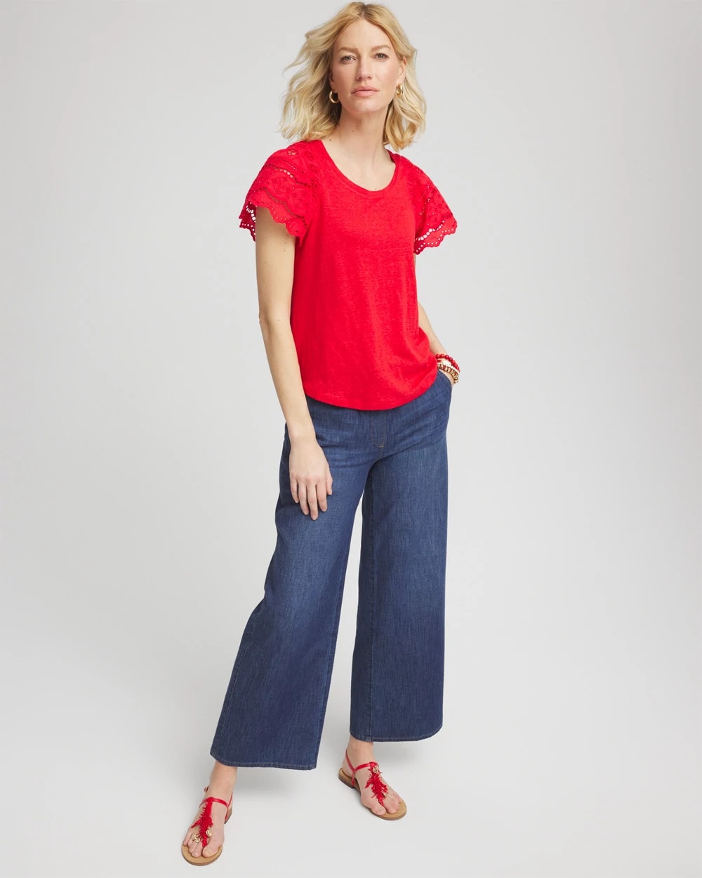 Chico's - Linen Embroidered Lace Tee