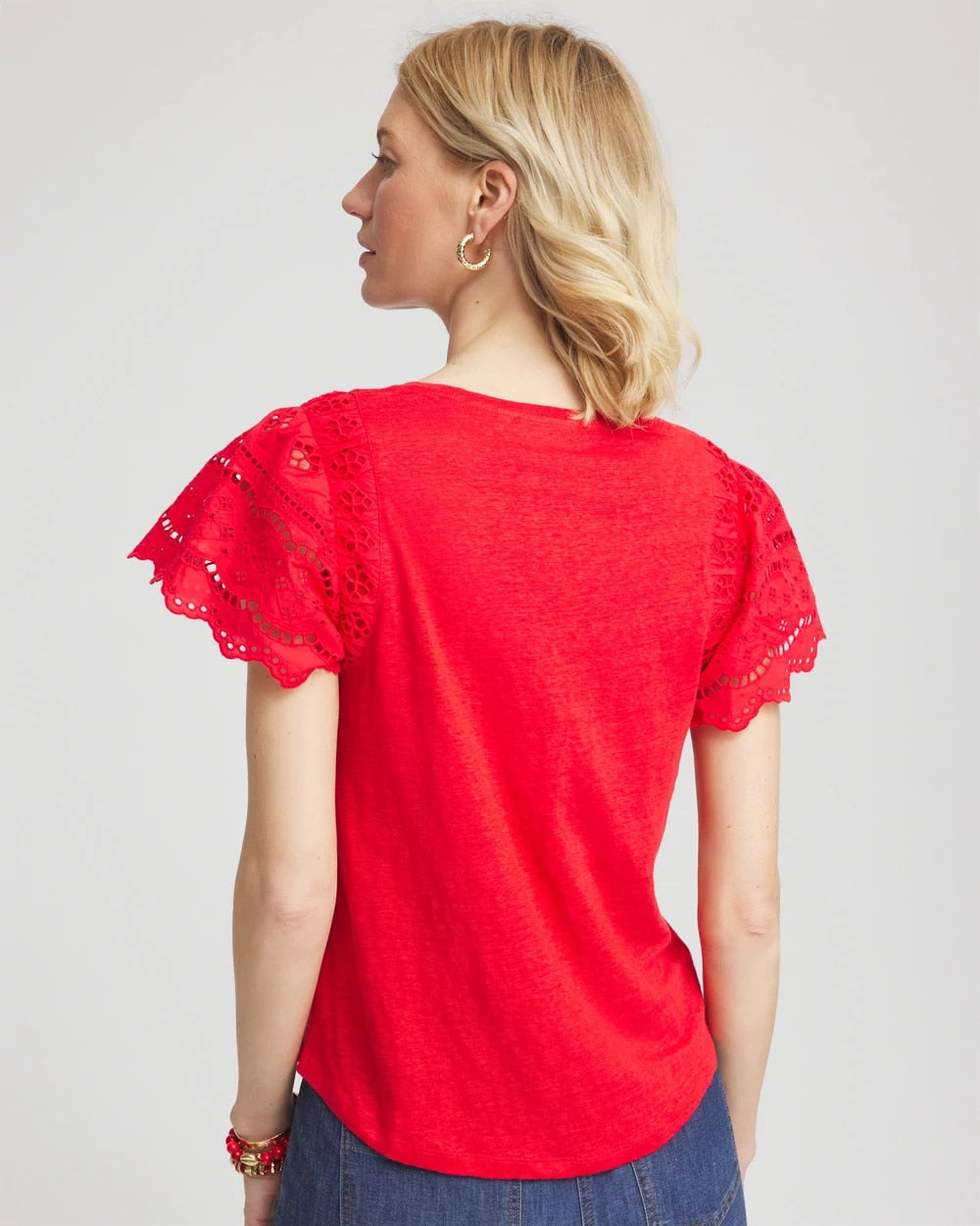 Chico's - Linen Embroidered Lace Tee