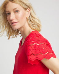 Chico's - Linen Embroidered Lace Tee