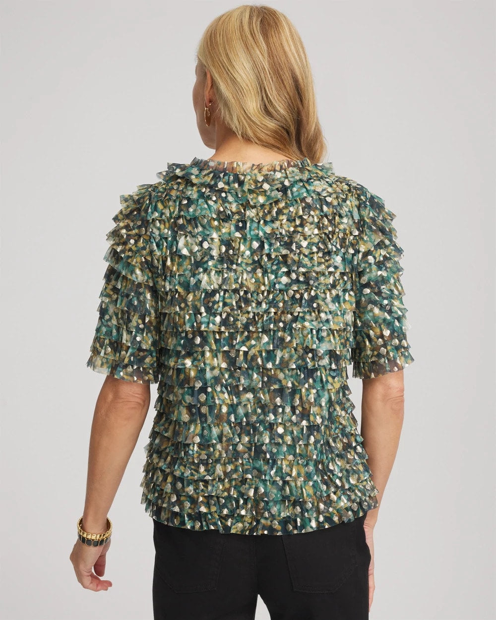Chico's - Foiled Mesh Ruffle Crop Tee
