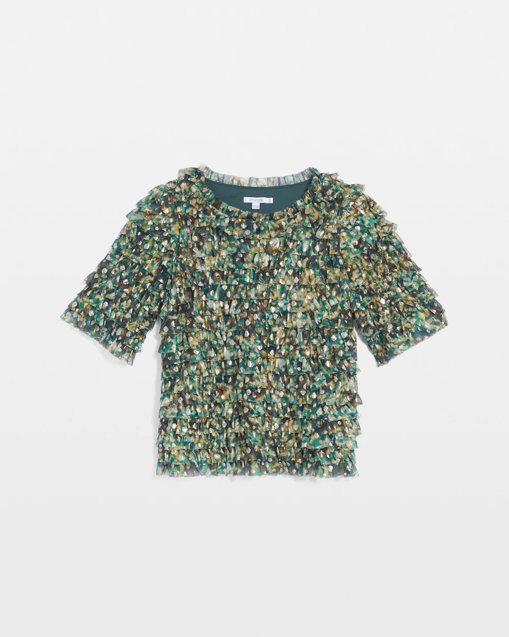 Chico's - Foiled Mesh Ruffle Crop Tee