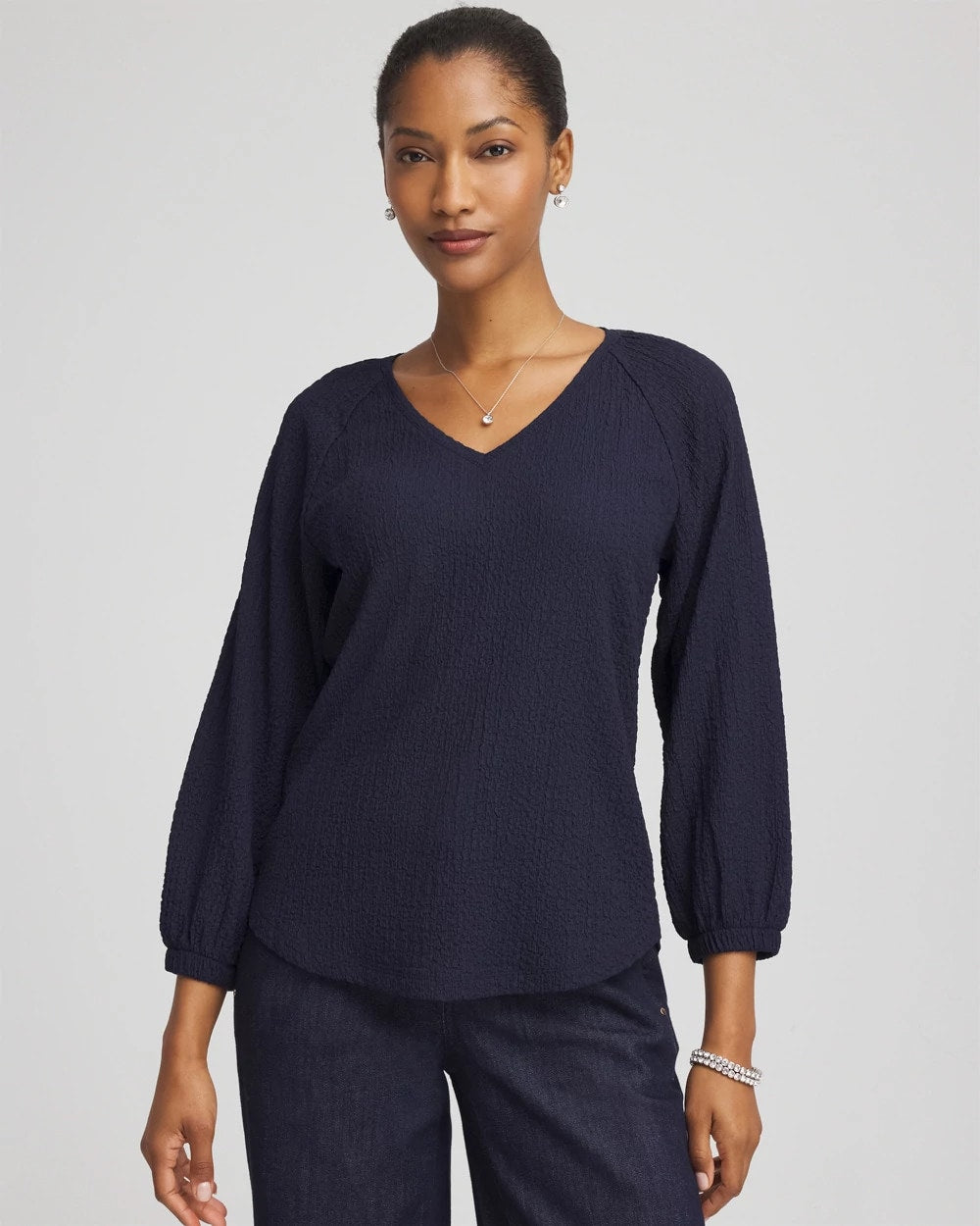 Chico's - Textured Raglan V-Neck Top