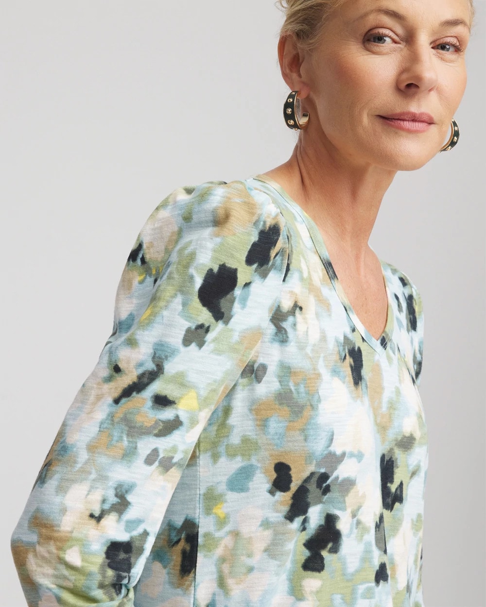 Chico's - Printed Slub Puff-Sleeve Tee