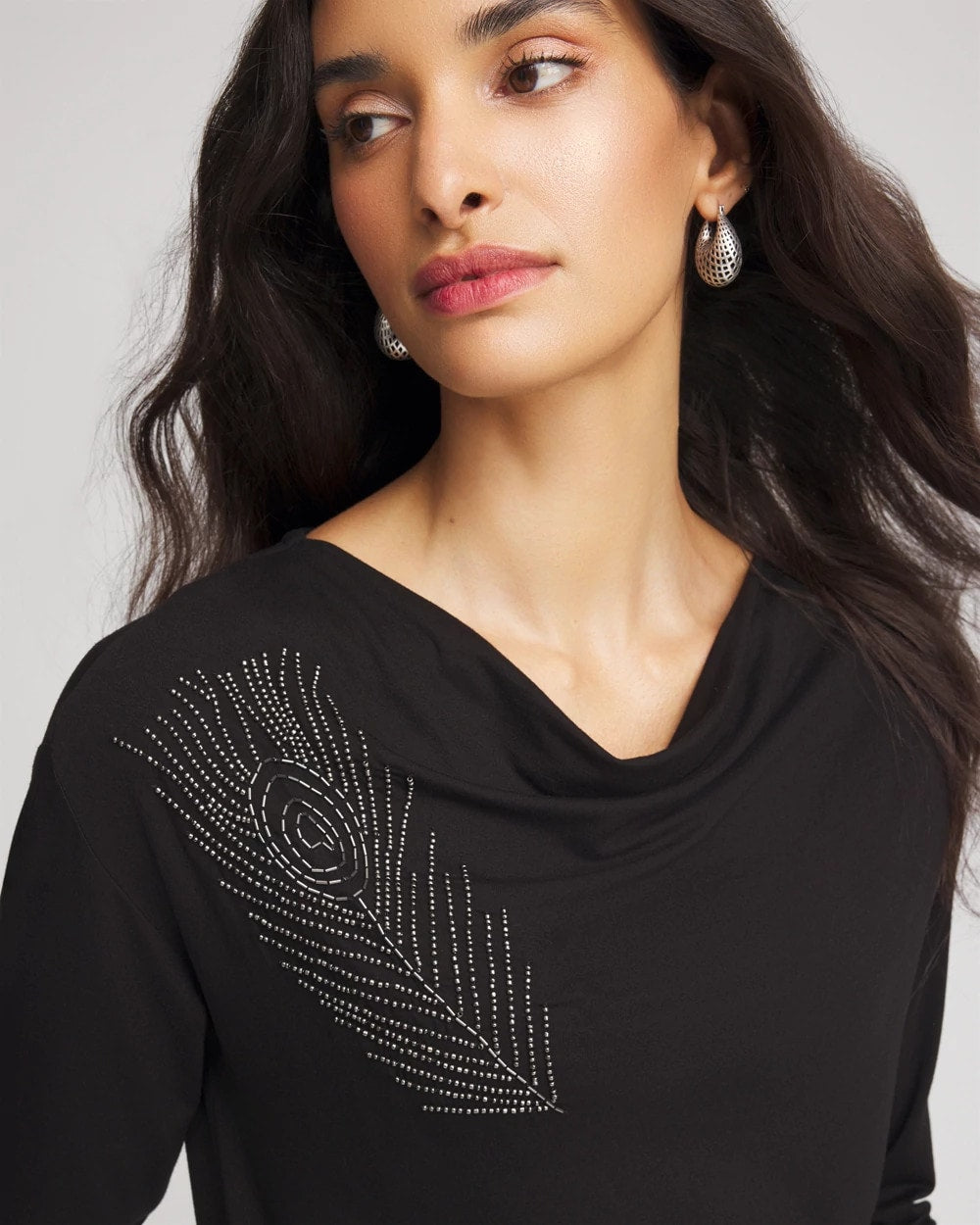 Chico's - Embellished Cowlneck Dolman Tee
