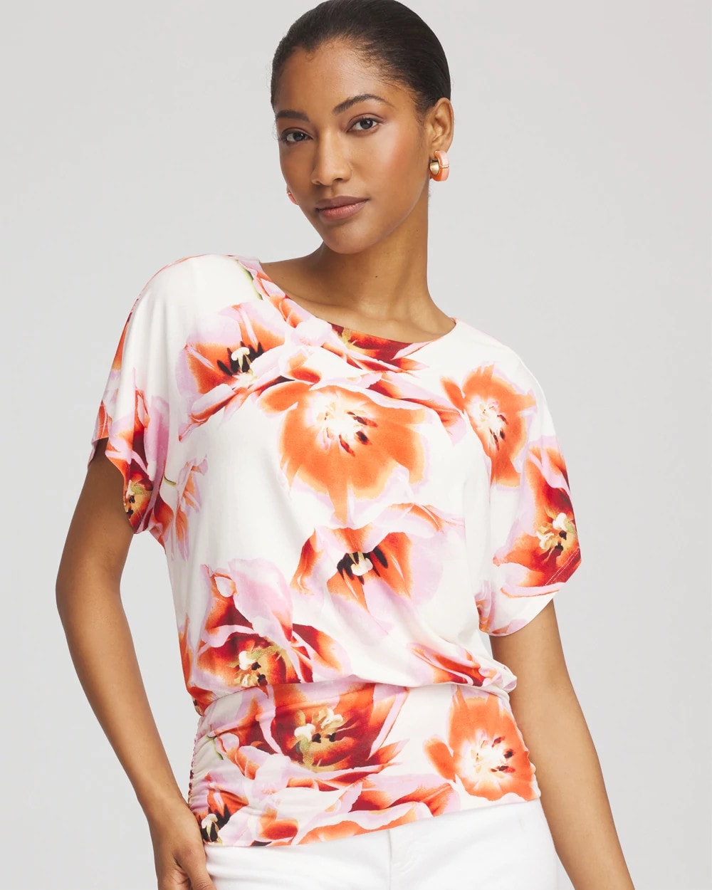 Chico's - Touch of Cool™ Tropical Ruched Banded Hem Top