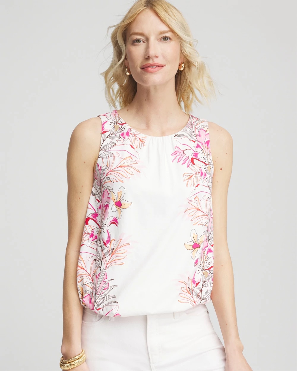 Chico's - Tropical Floral Bubble Hem Tee