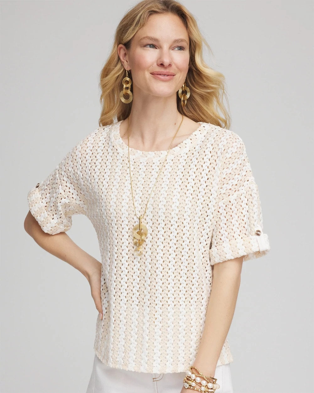 Chico's - Textured Roll Cuff Tee