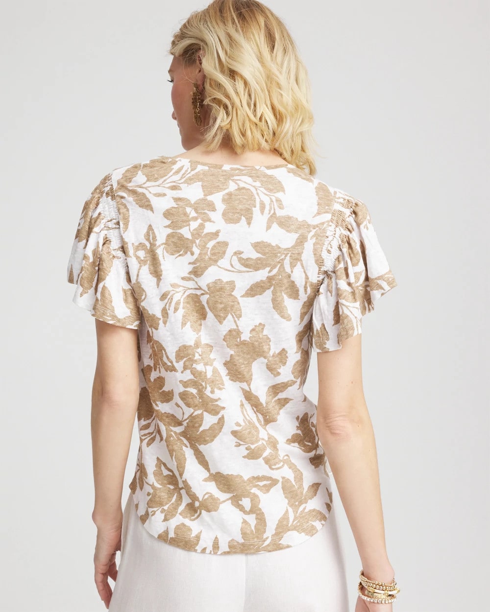 Chico's - Linen Leaf Print Flutter Sleeve Tee