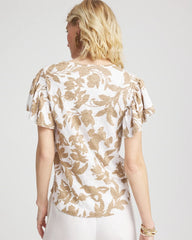 Chico's - Linen Leaf Print Flutter Sleeve Tee