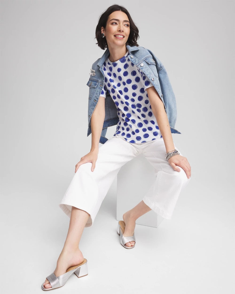 Chico's - Polka-Dot Pima Cotton Crewneck Tee