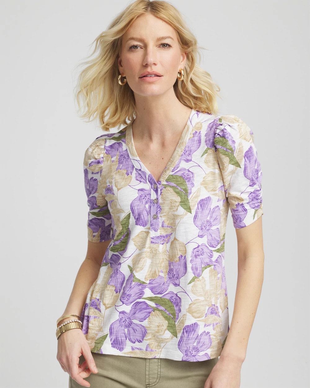 Chico's - Floral Slub Henley Tee