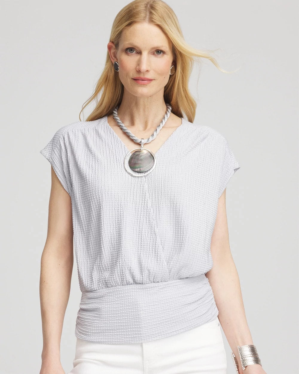 Chico's - Foiled Knit Banded Bottom Top