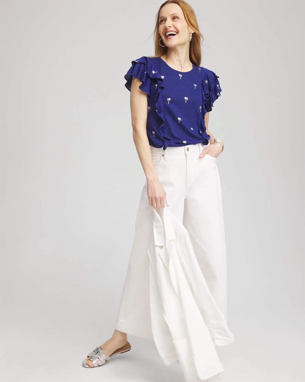 Chico's - Foiled Flutter-Sleeve Linen Tee