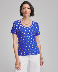 Chico's - Foiled Polka-Dot Sweater-Trim Linen Tee