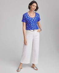 Chico's - Foiled Polka-Dot Sweater-Trim Linen Tee