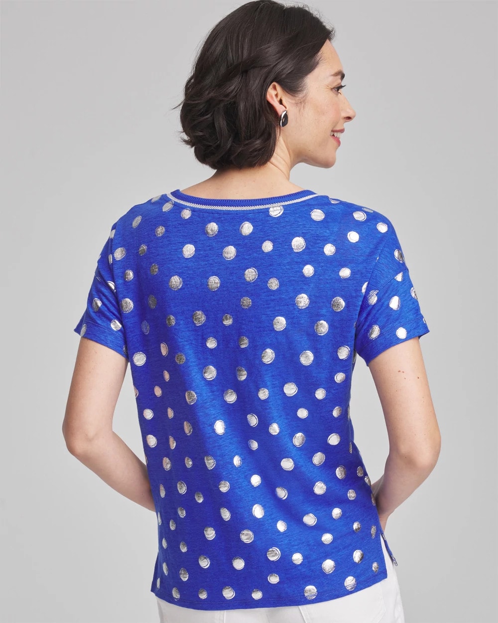 Chico's - Foiled Polka-Dot Sweater-Trim Linen Tee