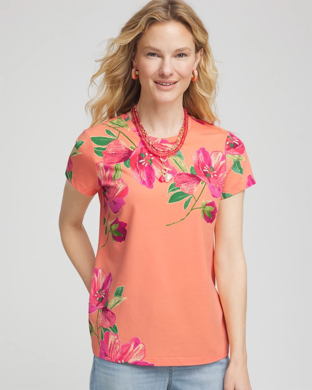 Chico's - Floral Cap-Sleeve Tee
