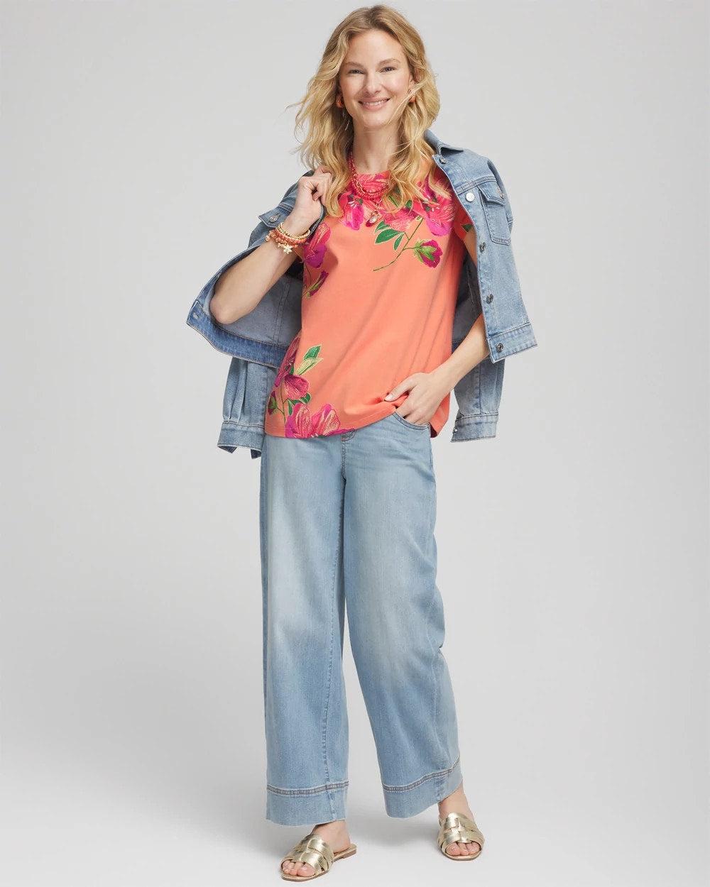 Chico's - Floral Cap-Sleeve Tee