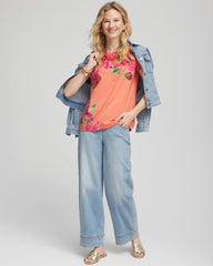 Chico's - Floral Cap-Sleeve Tee