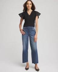 Chico's - Pleated-Trim Flutter-Sleeve Tee