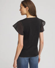 Chico's - Pleated-Trim Flutter-Sleeve Tee