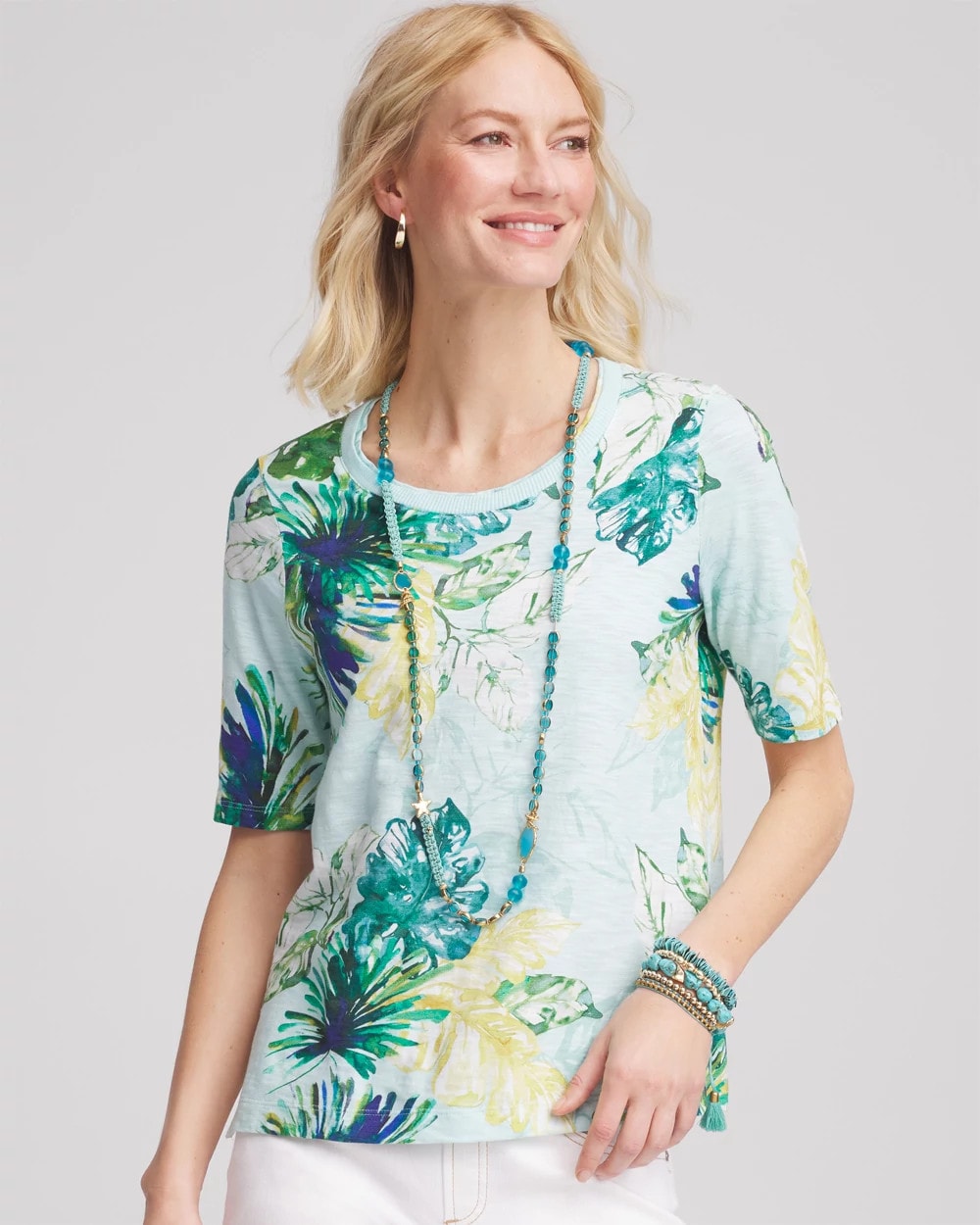 Chico's - Island Print Slub Short-Sleeve Tee