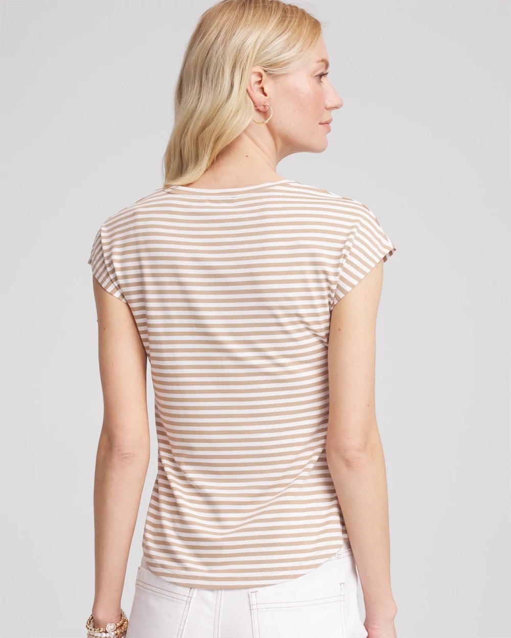 Chico's - Neutral Striped Cap Sleeve Dolman Tee