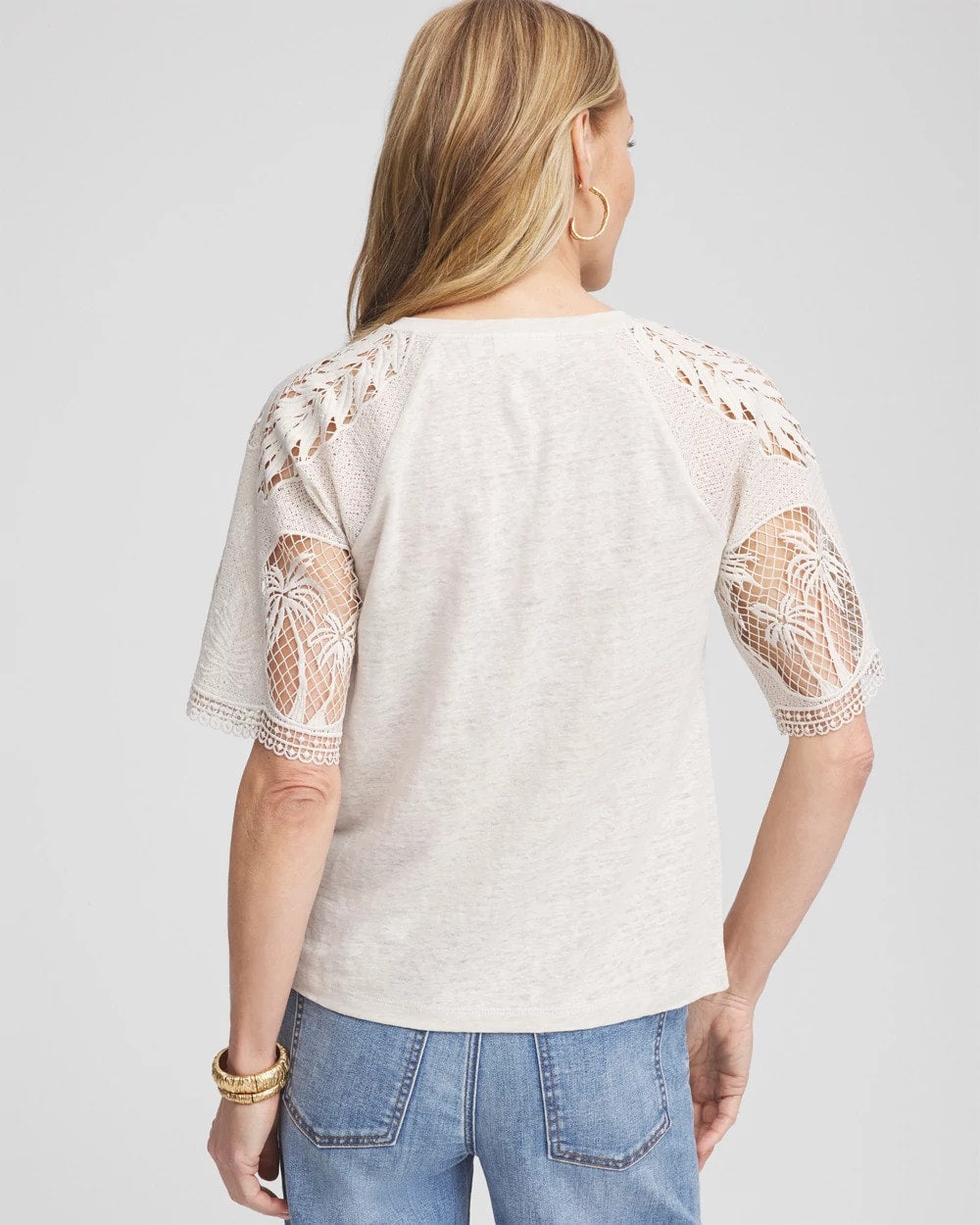 Chico's - Linen Crochet Lace Short Sleeve Tee