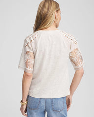 Chico's - Linen Crochet Lace Short Sleeve Tee