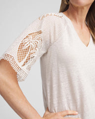 Chico's - Linen Crochet Lace Short Sleeve Tee