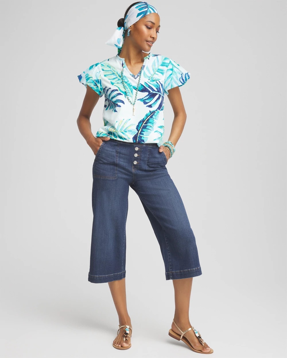 Chico's - Notch Neck Cap Sleeve Tee