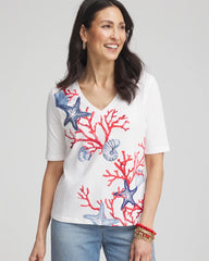 Chico's - Coral Print V-Neck Perfect Tee