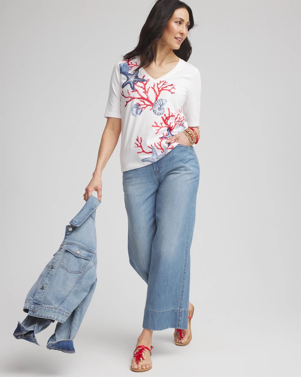Chico's - Coral Print V-Neck Perfect Tee