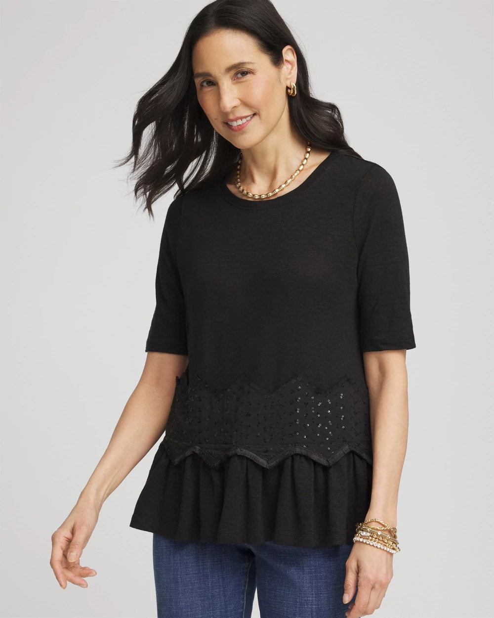 Chico's - Chevron Sequin Peplum Linen Tee