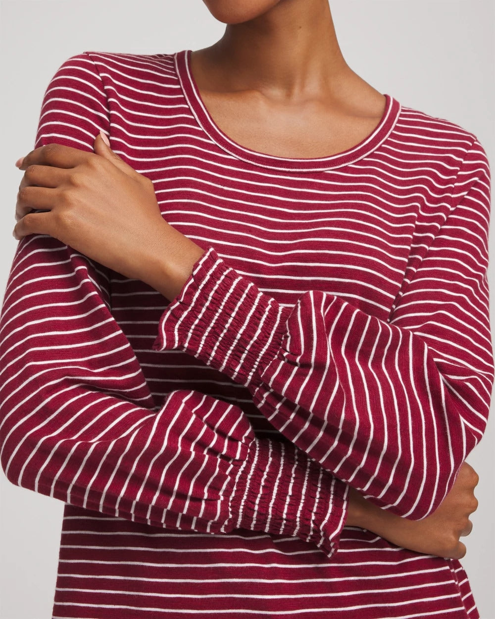 Chico's - Smocked-Sleeve Cotton-Slub Tee