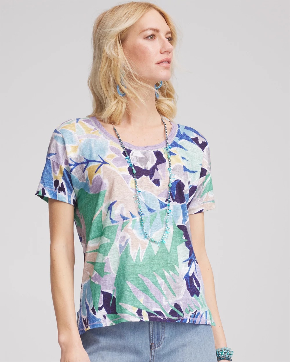 Chico's - Tropical Nights Sweater-Trim Linen Tee