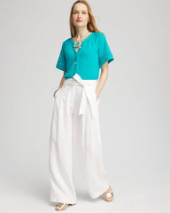 Chico's - Linen Lace-Cutwork Sleeve Henley Tee