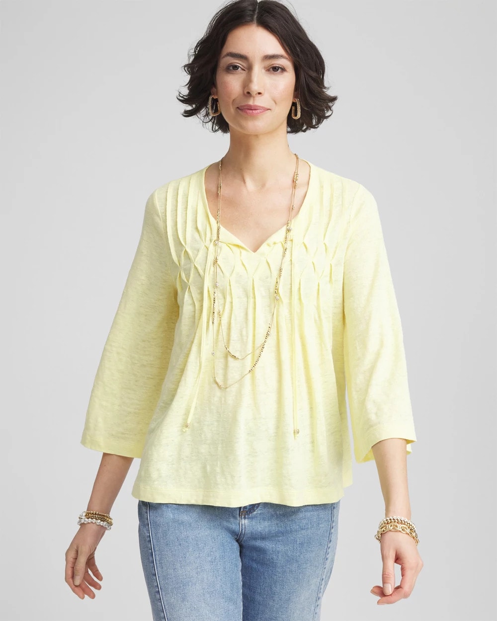 Chico's - Pintuck Linen Notched-Neck Tee