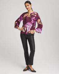 Chico's - Printed Pleated V-Neck Tee