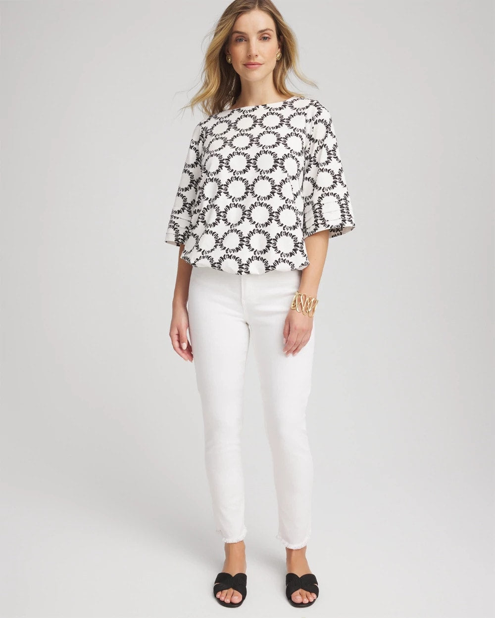 Chico's - Geo Print Boatneck Bubble-Hem Top