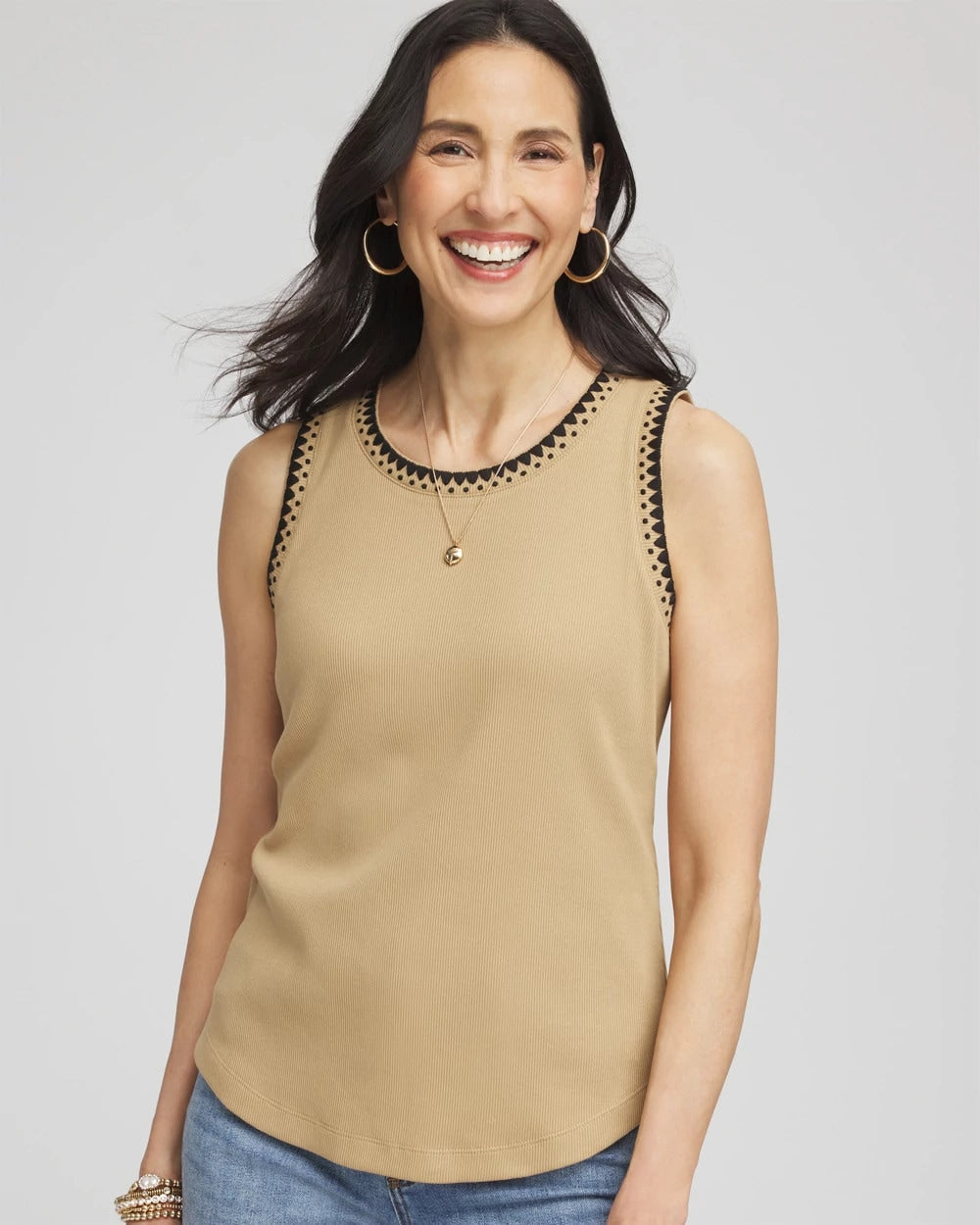 Chico's - Contrast-Trim Ribbed Cotton Tank Top