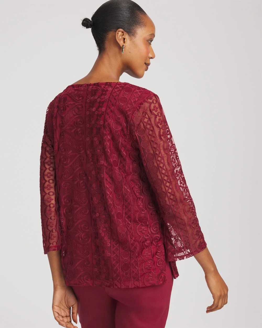 Chico's - Embroidered Mesh Tunic Top