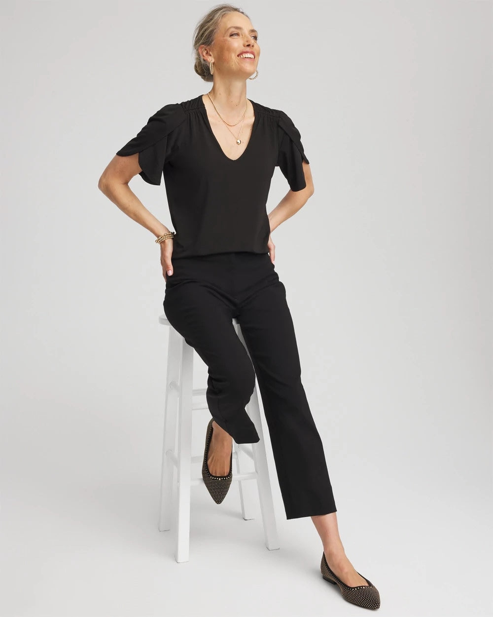 Chico's - Petal-Sleeve Voop Neck Tee