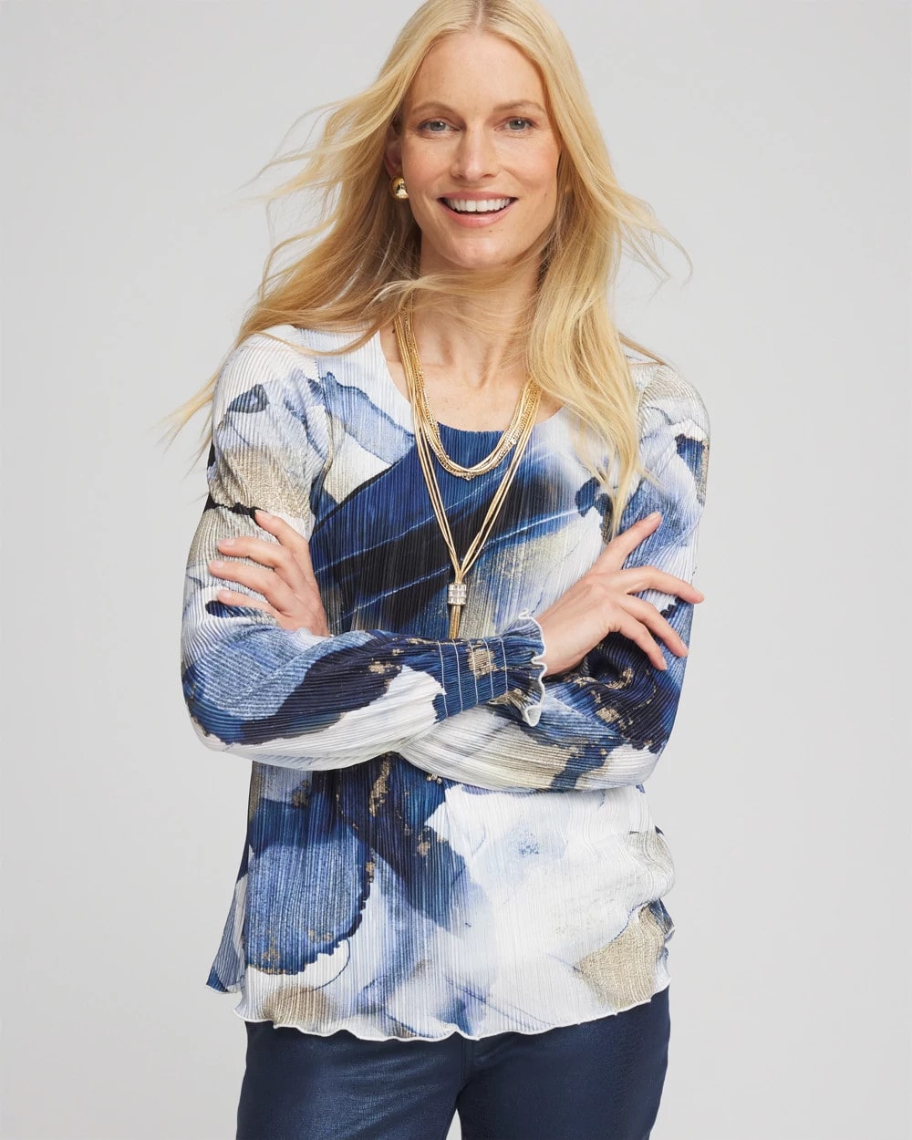 Chico's - Foil Ocean Print Crinkle Top