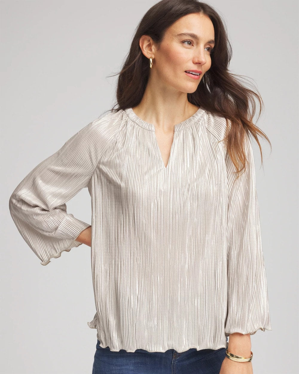 Chico's - Foiled Pleated V-Neck Tee