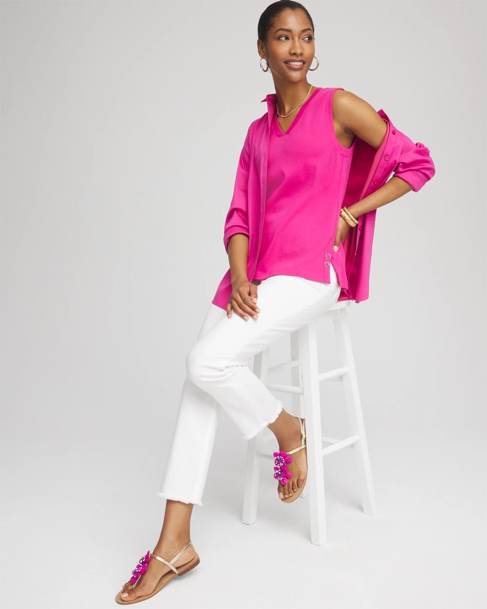 Chico's - Sleeveless V-Neck Button Tank