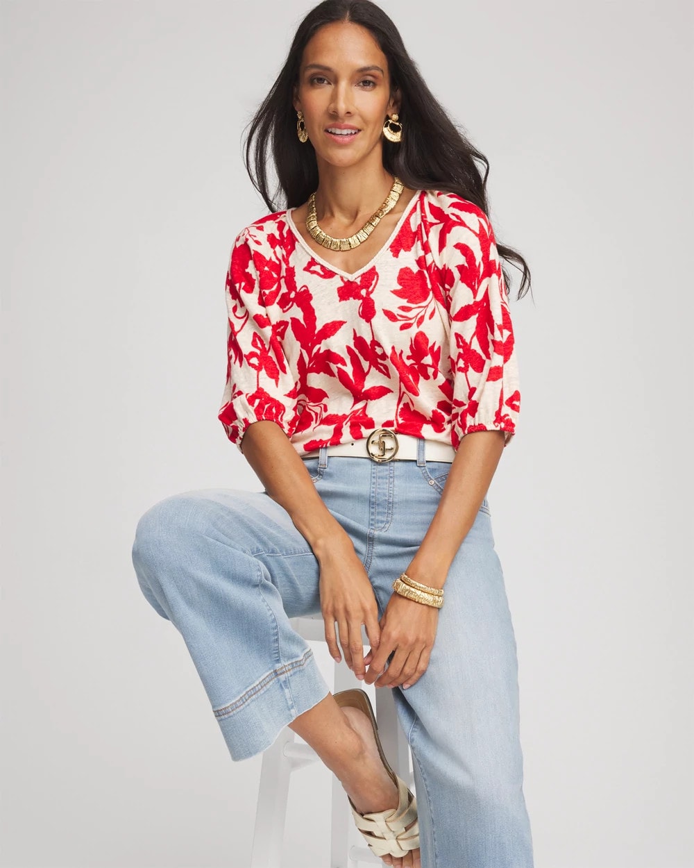 Chico's - Floral Braided Linen Top