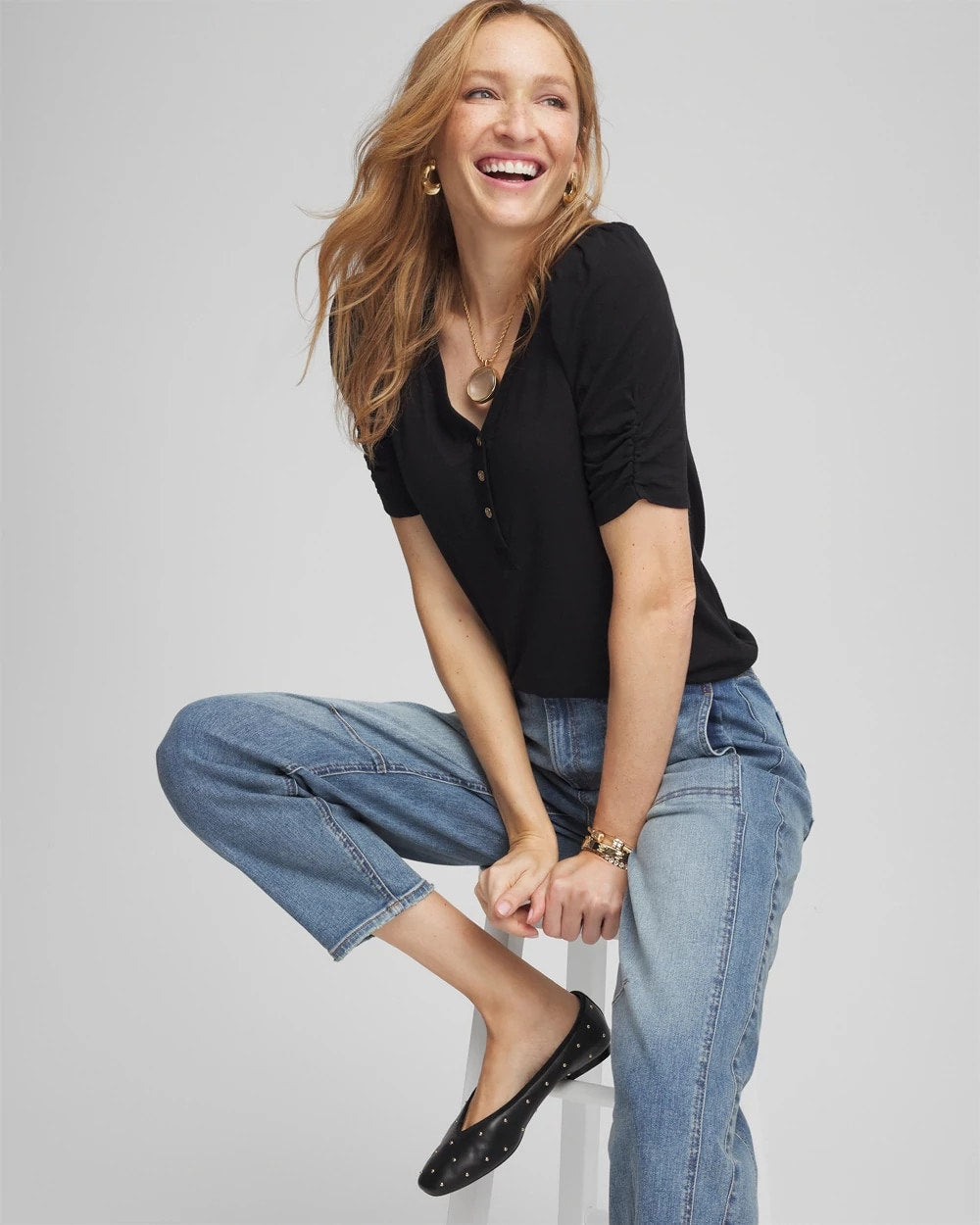 Chico's - Slub Split Neck Henley Tee
