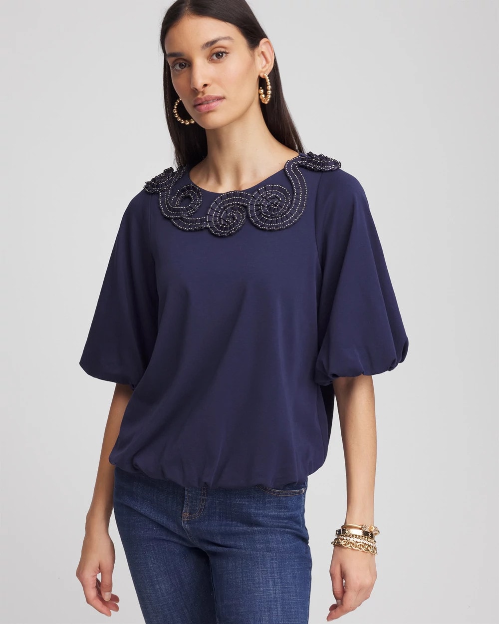 Chico's - Bubble Hem Pleated Cotton Top
